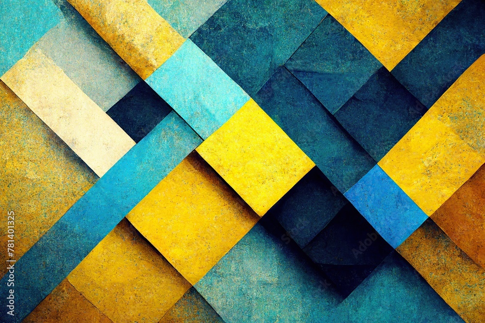 Geometric Diamond Pattern Wall Art in Shades of Blue and Yellow for Stylish Home Décor