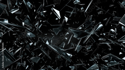 Abstract Shattered Glass Fragments in Dark Ambiance. Generative AI