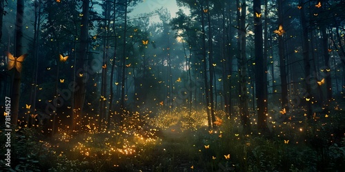 Chorus of Fireflies Lighting up the Enchanted Forest on a Summer s Night photo