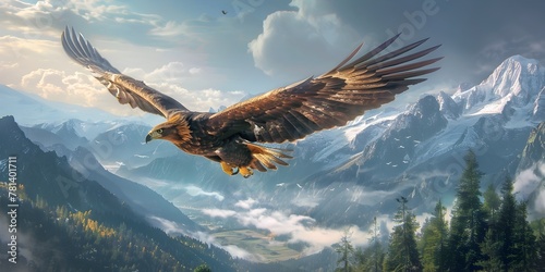 The Majestic Flight of a Solitary Eagle Soaring High Above the Untamed Wilderness