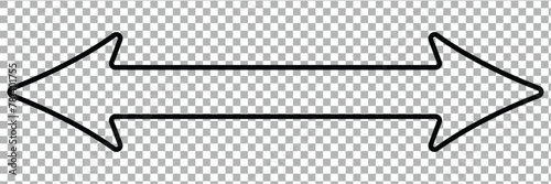  Long arrow vector icon. Black horizontal double arrow. Vector icon on transparent background.