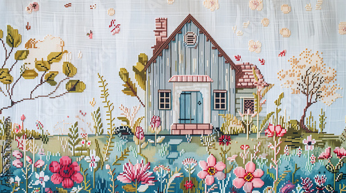 Charming Embroidered Cottage Garden