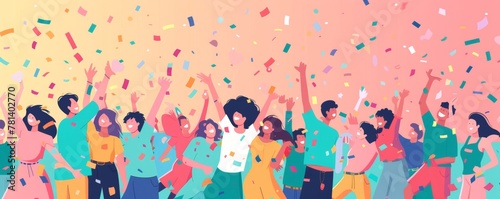 Illustration of a joyous party scene depicted in a minimalist vector style.
