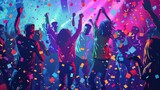 Vector art depicting the excitement and joy of a group party celebration.