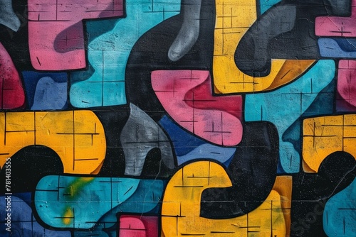 Dynamic photograph of a colorful graffiti wall, Intricate graffiti art covers wall, a tapestry of shapes and colors, bold and expressive, urban creativity on display, striking visual.