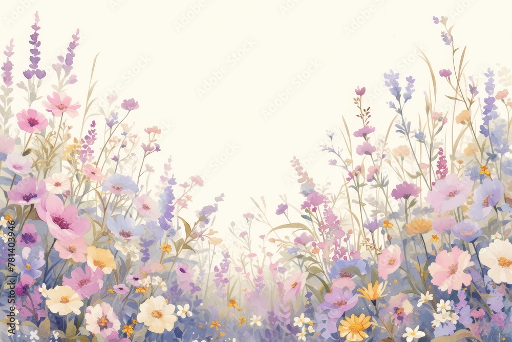 watercolor wildflowers and grasses, white background