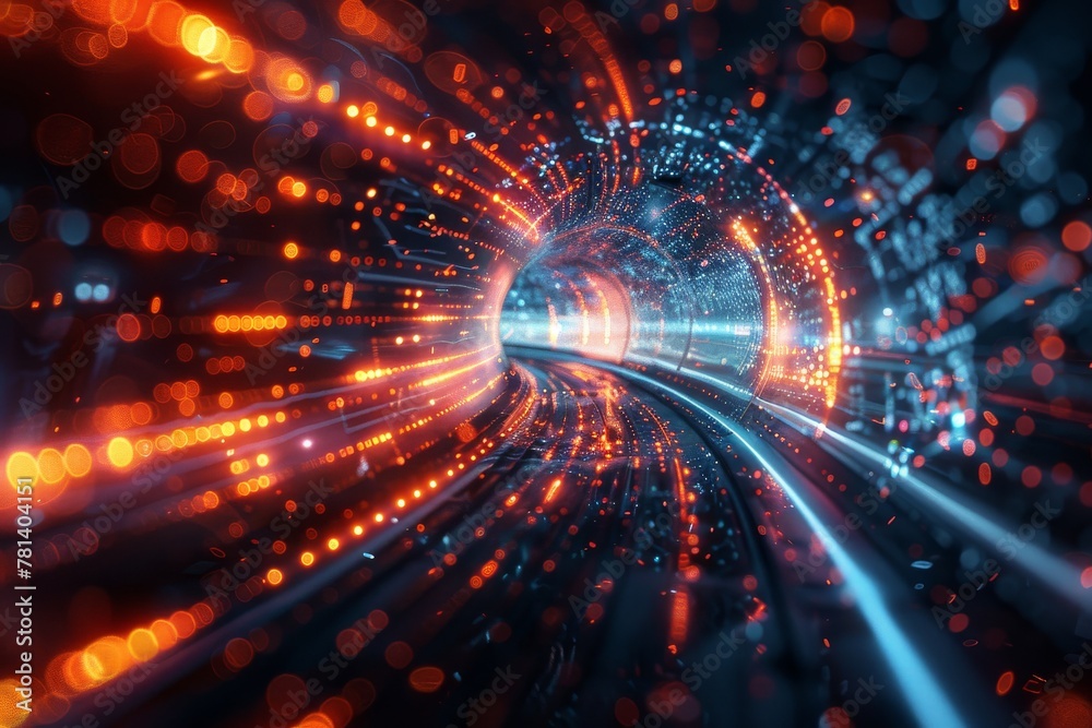 Obraz premium abstract digital tunnel with vibrant lights and futuristic design