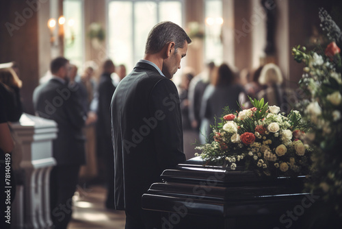 Sad bury ceremony at old cemetery church funeral farewell rest in peace Generative AI picture