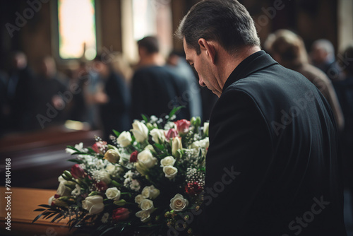 Sad bury ceremony at old cemetery church funeral farewell rest in peace Generative AI picture