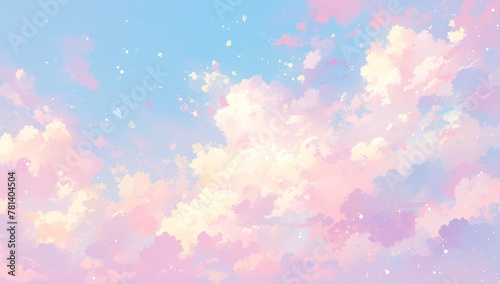 pastel fluffy clouds in the sky, soft and dreamy aesthetic