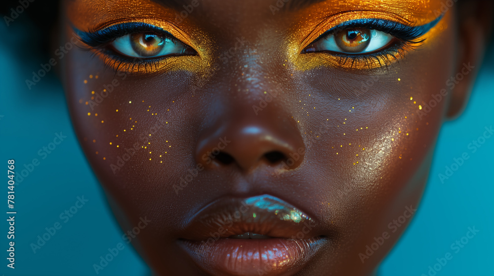 African American woman with golden makeup African American woman with golden makeup