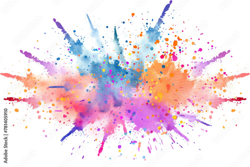 A burst of colorful powder exploding outward in a grand celebration, against a white background. A burst of colorful powder exploding outward in a grand celebration, against a white background.