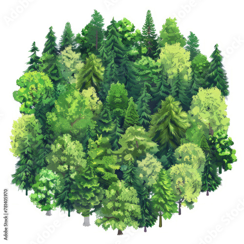 A forest of trees with varying shades of green  creating a sense of depth and dimension.