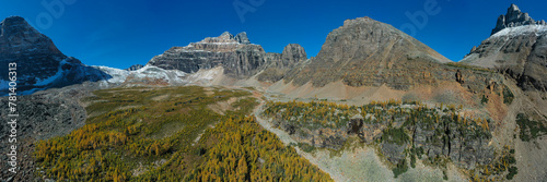 Panoramic of Wenkchemna Peak in autumn. photo