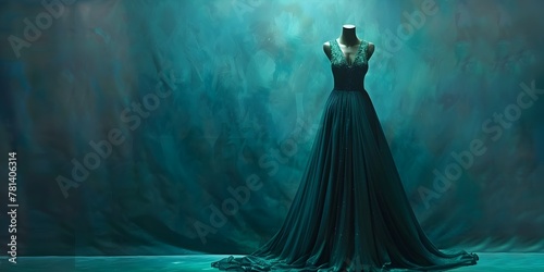 Captivating Turquoise Gown on Mannequin Showcasing High Fashion Elegance in Alluring Cinematic Display