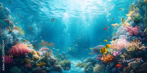 Mesmerizing Underwater Realm Coral Reef Teeming with Vibrant Marine Life in Turquoise Waters © Thares2020