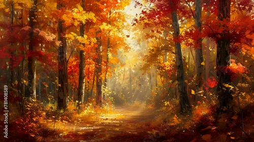 Enchanted Fall Canopy: Vibrant Foliage Delight./n