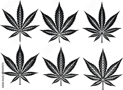 Set of Marijuana Silhouette Vector Illustration