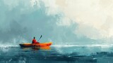 Abstract illustration of a man paddling on a canoe, lost in the vastness of the sea, evoking a sense of solitude and existential contemplation.