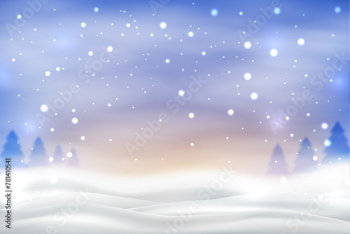 Snowfall on colorful sky background © mech