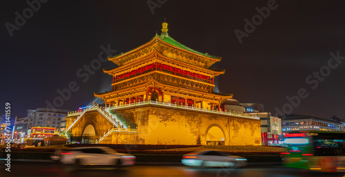 Obraz na plátně Xi'an tourism destination, Bell Tower at night, is a landmark in the center of X