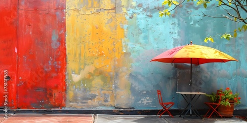 A Vibrant Sidewalk Caf Table with a Colorful Umbrella Offering a Front Row Seat to the Rhythms of City Life