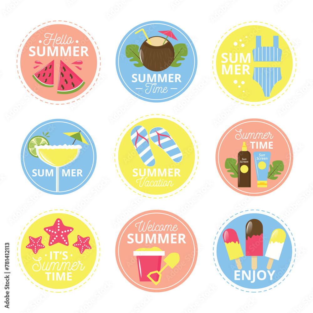 Flat design summer badges collection