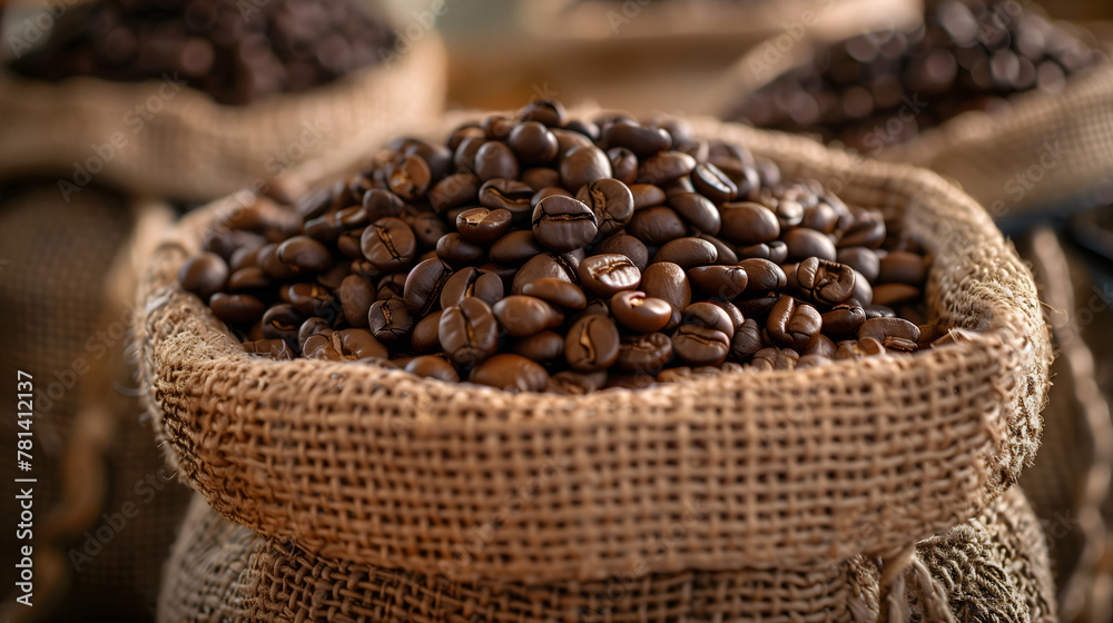 Fototapeta premium burlap bag full of coffee beans