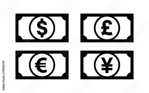 various simple bank currency notes icons set 