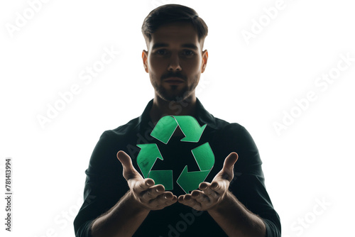  Male hand holding a recycled picture on transparent background