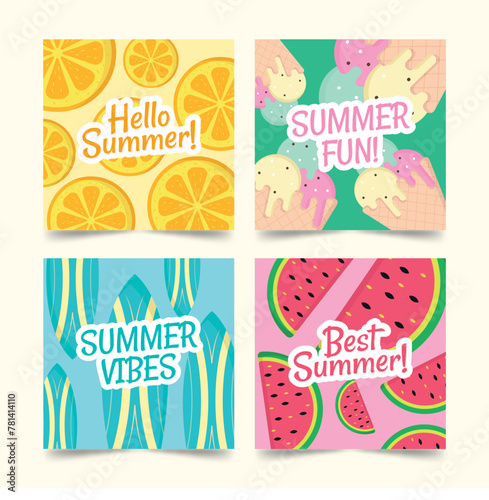 Summer card collection template in flat design
