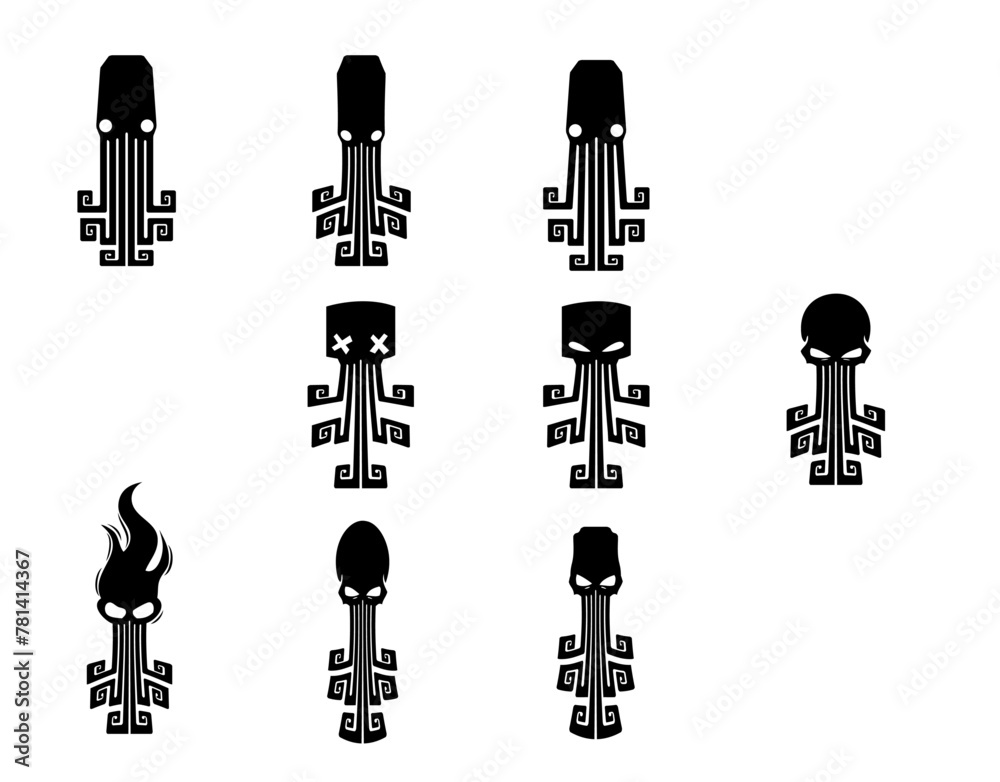 Set de iconos inspirados en pulpos o animales con tentáculos. 