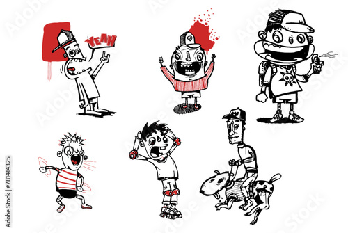 Set de seis bocetos de personajes