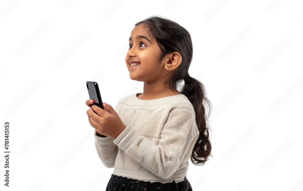 Young South Asian Girl Looking Up With Phone Young South Asian Girl Looking Up With Phone