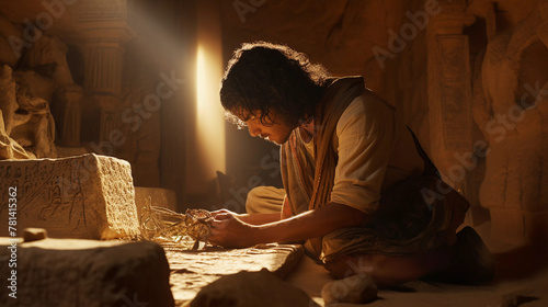 archaeologist searching fossil in the egypt  photo