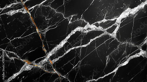 A captivating close-up view of a black marble wall, highlighting its intricate white veining and glossy finish.
