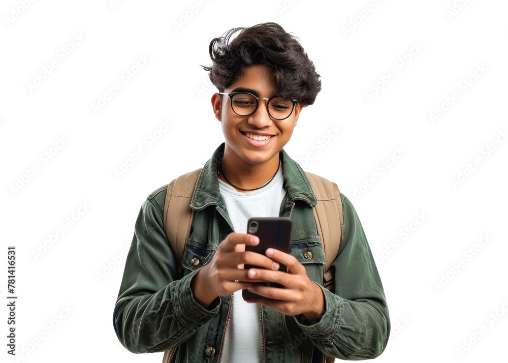 Fototapeta premium Young South Asian Male Texting on Phone