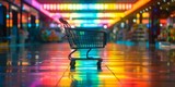Colorful Neon Silhouetted Shopping Cart Representing Contemporary Marketplace Diversity