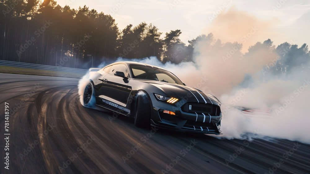 Fototapeta premium Performance Sports Car Drifting on Racetrack with Smoke