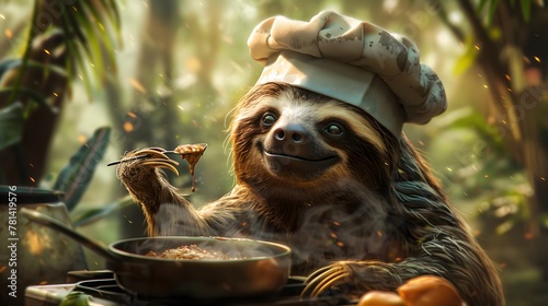 A furry rsloth gathers nuts in a park, while a shelled reptile grazes in a garden