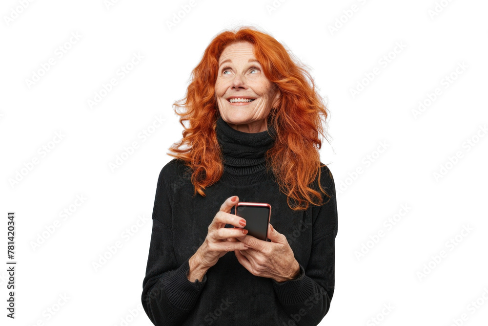 Redhead with Phone Looking Up Redhead with Phone Looking Up