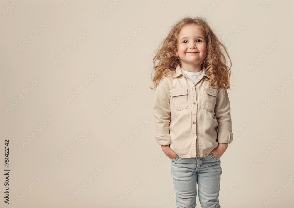 Smiling girl child in casual clothes on a light beige background Smiling girl child in casual clothes on a light beige background