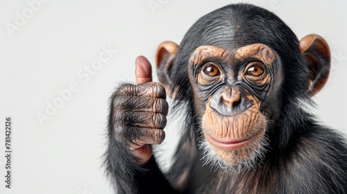 monkey show thumb up sigh isolated on white background photo