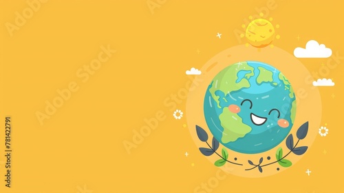 Smiling Earth: World Environment Day Banner Celebrating Mother Earth on Yellow Background