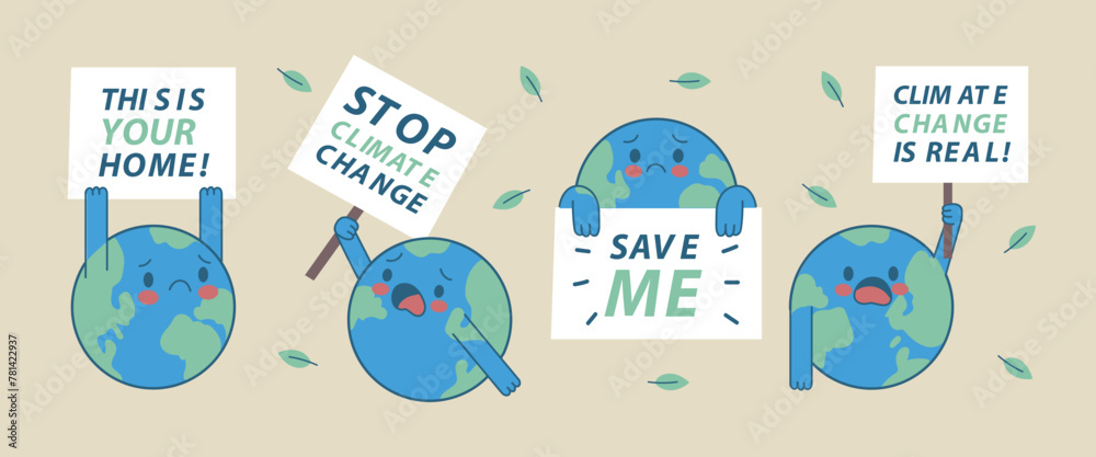 Hand drawn flat climate change badges collection