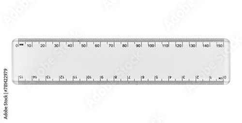 Plastic stationery ruler in centimeters and millimeters isolated from background © Nikolay