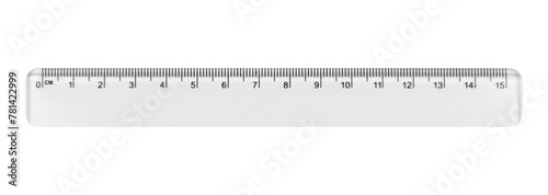 Plastic stationery ruler in the unit of measurement centimeters, isolated from background © Nikolay