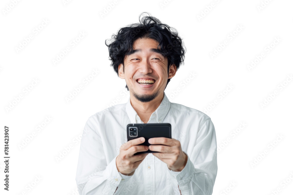 Asian Man Smiling with Smartphone Asian Man Smiling with Smartphone