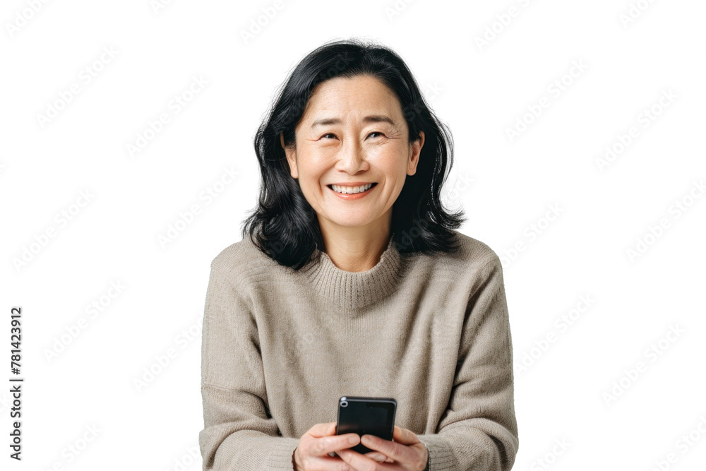 East Asian Woman Smiling with Phone East Asian Woman Smiling with Phone