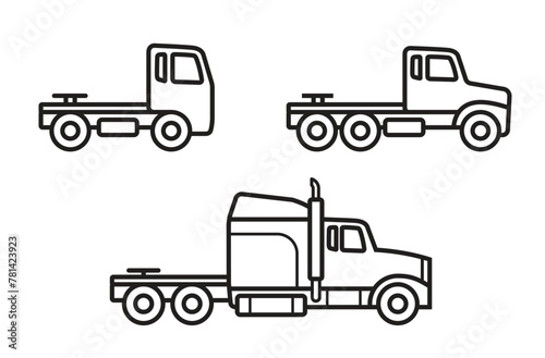 truck cab prime mover line icon set